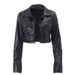 European American Hot Girl Motorcycle With Turn-down Collar And Button Closure, Women's Autumn Sexy Crop Top, Street_ecoleips.com