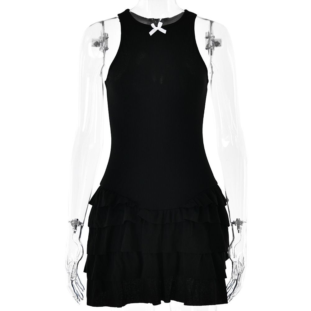 Sexy Hot Girl Mini Dress Crew Neck Sleeveless Design Stacked Ruffle Details Slim Short Dress For Spring Summer Daily Clubwear_ecoleips.com
