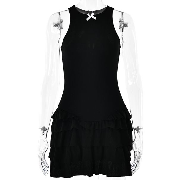 Sexy Hot Girl Mini Dress Crew Neck Sleeveless Design Stacked Ruffle Details Slim Short Dress For Spring Summer Daily Clubwear_ecoleips.com
