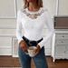 Women's Elegant V-Neck Long Sleeve Top With Delicate Lace Trim – Soft & Stylish Casual Blouse For Autumn & Winter_ecoleips.com