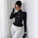 European American Cross-border 2026 Autumn Winter New High-neck Top With Rose Metal Buckle Decoration And_ecoleips.com