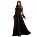 Elegant Long Sleeve Lace Evening Gown High-Neck Slim Fit Formal Dress With Detachable Train For Banquets, Black-Tie Events (Polyester Blend )_ecoleips.com