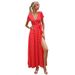 Women's Clothing Polka Dot Slit Summer Dress For Women - Fitted Waist, Short Sleeve, Flowy & Stylish_ecoleips.com