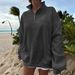 Women’s Half-Zip Fleece Sweatshirt – Oversized Pullover (Greyish/Dark Gray/Black/Apricot, XS-XXL)_ecoleips.com