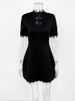 Tossy Black Lace Hollow Out Mini Dress Female Patchwork Short Sleeve Sexy High Waist Party Dress Women's Casual Printed Dress_ecoleips.com