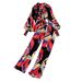 Women's Clothing Fashion Suit Retro Temperament Stand Collar Lamp Sleeves Printed Loose Top High Waist Wide Leg Pants Two Sets_ecoleips.com