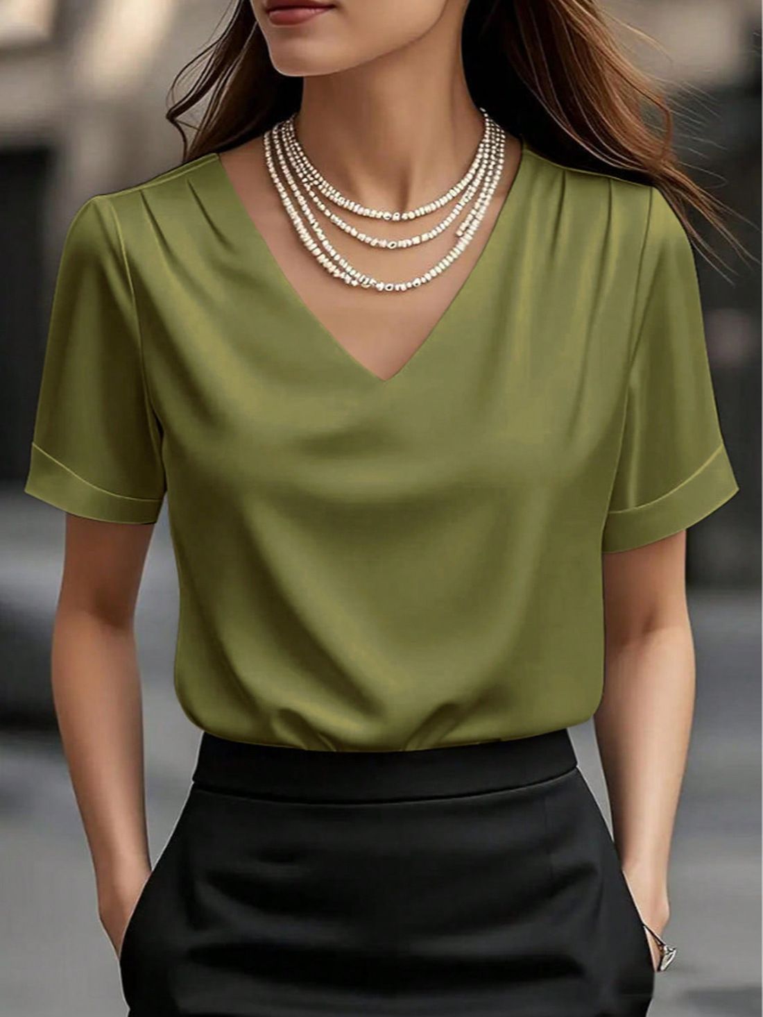 Women’s Satin V-Neck T-Shirt – Elegant Short Sleeve Blouse For Spring & Summer | Soft & Shiny (S-XXL, 7 Colors)_ecoleips.com