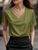 Women’s Satin V-Neck T-Shirt – Elegant Short Sleeve Blouse For Spring & Summer | Soft & Shiny (S-XXL, 7 Colors)_ecoleips.com
