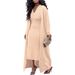 Women's Ribbed Duster Coat And V-Neck Dress Set Stretchy Lounge To Office 2 Piece Outfit S-3XL Black Brown Beige_ecoleips.com