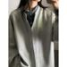 Gray American Retro Two-piece Sweatshirt Cardigan For Women, Autumn High-end College Style Patchwork Striped Shirt_ecoleips.com