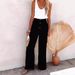 Women's Spring/Summer Loose Wide Leg Pants Solid Color Cotton Linen Blend Elastic Fit Casual Long Trouser_ecoleips.com