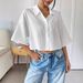 Women's Clothing White Short Sleeve Crop Top Shirt Casual Button Down Blouse_ecoleips.com
