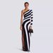 Autumn And Winter Black And White Striped Sexy High Split Shoulder Dress Simple And Fashionable_ecoleips.com