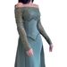 Elegant Wrap Waist Maxi Dress – Stretch Polyester Formal Gown With Long Sleeves (S-XXL, Emerald & Wine Red)_ecoleips.com