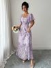 Women's Sweet French Style Mini Dress With Purple Butterfly Print, Batwing Sleeves & Back Zipper_ecoleips.com