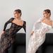 Elegant Long Sleeve Lace Trim Square Neck Back Zipper A-Line Maxi Dress With Side Slit Fashion Trends_ecoleips.com
