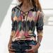 Women's Autumn T-Shirt Contrast Print Long Sleeve Lace-Up V-Neck Base Shirt Top For Women_ecoleips.com
