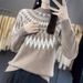 Women's Chunky Knit Sweater Oversized High-Neck Pullover With Geometric Jacquard Contrast Color Blocking Soft Acrylic-Polyester Blend For Fall/Winter_ecoleips.com