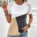 Aria Basics Aria Basics Cross-border European And American Women's Clothing, Summer Color-blocking, Round-neck Loose Short-sleeve Casual_ecoleips.com