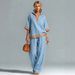 European And American Fashion Women's Casual Color Block Set with Half Zip Linen Top And Straight Leg Pants_ecoleips.com