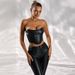 European And American Women's Clothing 2026 Spring/Summer Sexy PU Leather Fishbone Strapless Backless Tank Top For Women_ecoleips.com