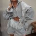 Women's Patchwork Design Two Piece Set Lace Collar Flared Sleeve Top And Shorts Striped Fashion Spring Autumn Style_ecoleips.com