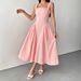 AD334 Cross-Border New Summer Square Neck Strap Sweet Temperament Princess Fashion Waist-Cinching Dress_ecoleips.com