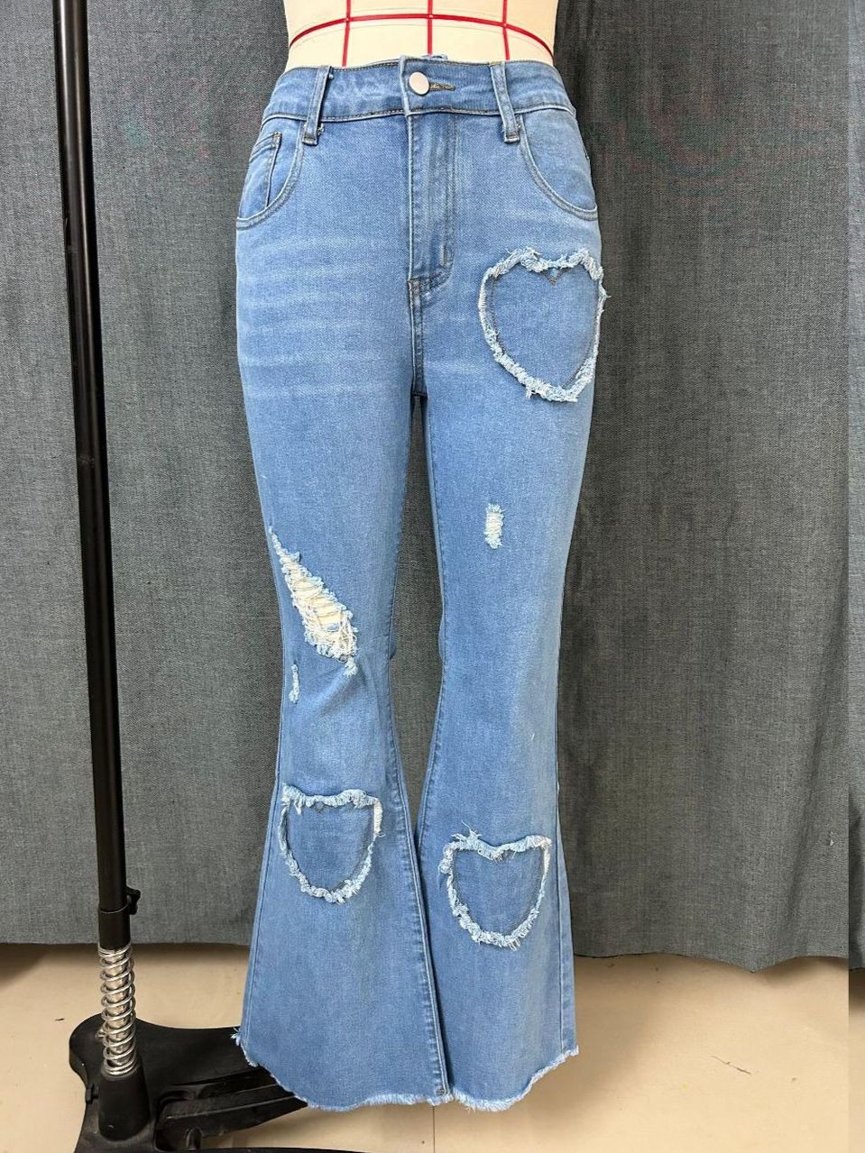 K Jeans, Women's Versatile Flared Trimming, Fashionable And Casual Heart-shaped Perforated Flared Pants_ecoleips.com