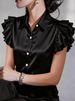 Women's Clothing Summer Satin Ruffle Short Sleeve Shirt Blouse Solid Color For Women For Formal & Casual For Women_ecoleips.com
