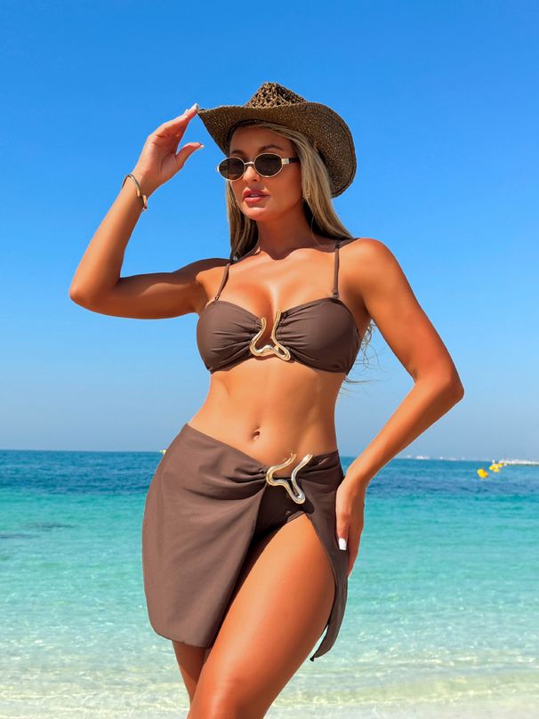 Women's Clothing Three Piece Suit Solid Color Detachable Shoulder Straps Sexy Durable High End Swimsuit_ecoleips.com