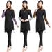Conservative Women's Muslim Swimsuit Burkini Long Sleeved Color Block Three Piece_ecoleips.com