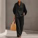 Women's Clothing Summer Women's Casual Loose Wide Leg Pants Set Solid Color Zipper Round Neck Top And Wide Leg Pants Style_ecoleips.com