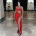 Women's Summer Fashion Sexy Strapless Slim Fit Pleated Slit Floral Tie Set American Style Trendy Clothing_ecoleips.com