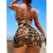 Women's Clothing Sexy Three Piece Bikini Swimsuit Set With Mesh Skirt Cross Straps Black Gold Print Push Up Two Piece Swimsuit_ecoleips.com
