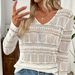 Women's Rainbow Lace Yoke Knit Top - Breathable Mesh & Solid Color Blend Crochet Pullover For Beach Resorts & Summer Vacations_ecoleips.com