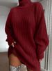 Women Turtleneck Sweater Dress Autumn Solid Long Sleeve Casual Elegant Mini Oversized Knitted Dress Winter Clothes_ecoleips.com