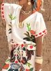 Women's Clothing Casual Loose V Neck Short Sleeved Printed Linen Wide Leg Trousers Suit_ecoleips.com
