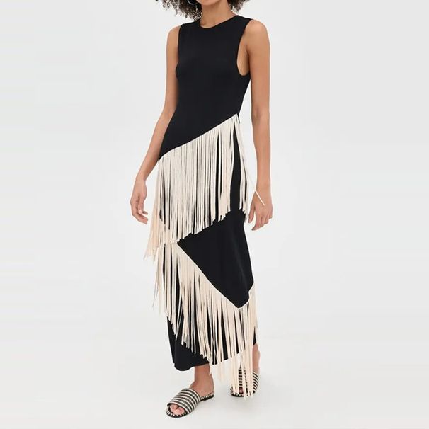 2026 Fashion O Neck Tassel Evening Dress Women's Spring Slim Bodycon Long Dress Summer Sleeveless Tank Bohemian Maxi Dress Mujer_ecoleips.com