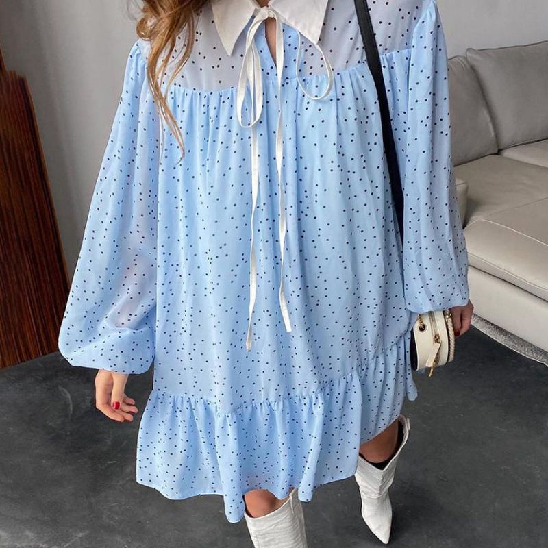 Autumn Loose Collar Dress With Belt, Bold Color Contrast, Stylish And Chic For Casual Commuting_ecoleips.com