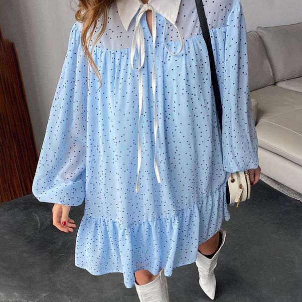Autumn Loose Collar Dress With Belt, Bold Color Contrast, Stylish And Chic For Casual Commuting_ecoleips.com
