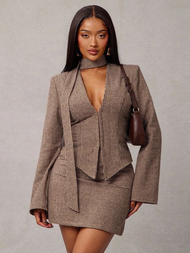 European And American Women's Clothing New Fashion V-neck Scarf Decoration Long-sleeved Casual Suit Suit_ecoleips.com