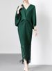 Freeacy Women's Solid Color V-neck Batwing Sleeves Evening Dress High Waist Slim Fit Fringe Dress 2025 Fall Stylish Party Gowns_ecoleips.com