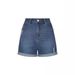 Foreign Trade European And American Cross-Border Source Women's Summer New Straight Slim Frayed Hem Denim Shorts_ecoleips.com