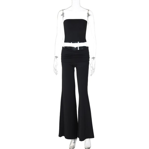Women's Clothing Solid Color Tube Top Flared Trousers Fashionable Slim Suit_ecoleips.com