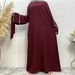 Modest Abaya Dress/Muslim Dress Women Fashionable Women's Plain Color Dress With White Trim Plus Size Tie Waist Muslim Fashion_ecoleips.com