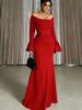 Elegant Women's Long Sleeve Off-Shoulder Ruffle Detail Bodycon Evening Dress For Wedding & Party_ecoleips.com