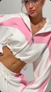 "Women's Casual Sweater Set - Sporty & Stylish Spliced Knitwear For Everyday Comfort, Pink & White Options, S/M/L Sizes"_ecoleips.com