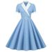 Vintage Contrast Lapels Crossbody Stand-Up Collar Lace-Up Short Sleeves Large Swing Bridesmaid Dresses Photo Dresses Who_ecoleips.com