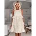 Spring And Summer Vacation Style Khaki Cotton And Linen Cake Dress Design Sense Ruffled Square Neck Dress For Women's We_ecoleips.com