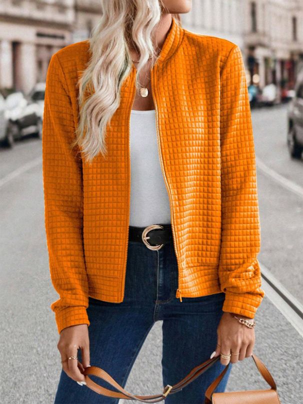 Women's Long Sleeved Cardigan Solid Color Zipper Decorative Jacket Hot Selling_ecoleips.com